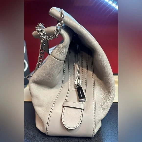 Michael Kors Large Pearl Gray Leather Double Chain Handle Shoulder Bag - Picture 5 of 16